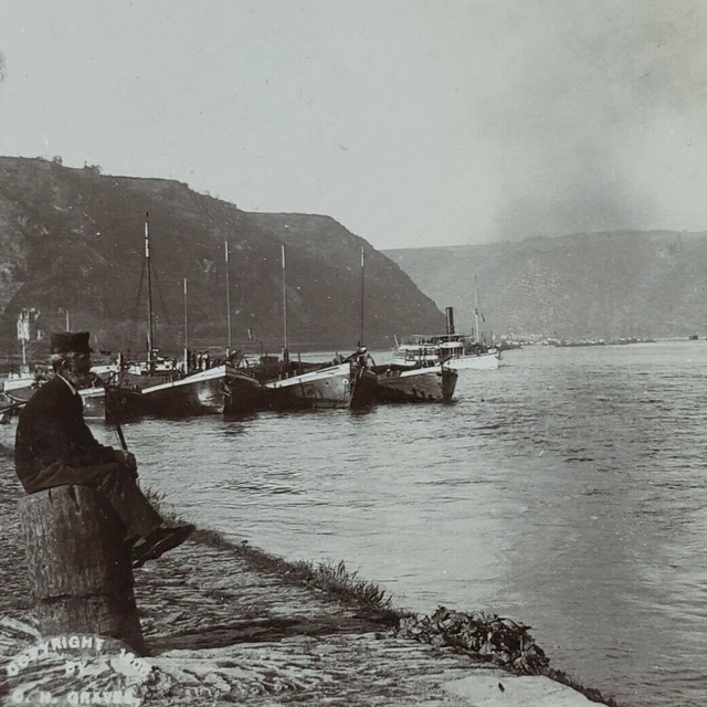 Rhine River Steamer Germany Stereoview c1906 Sailboat Steamship Ship Boats P367