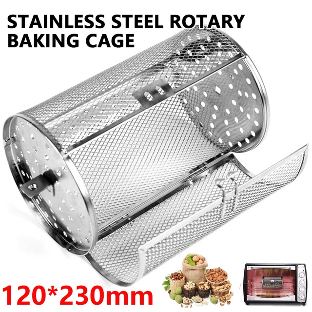 Hemoton 2pcs Stainless Steel Rotary Grill Oven Baking Cage BBQ