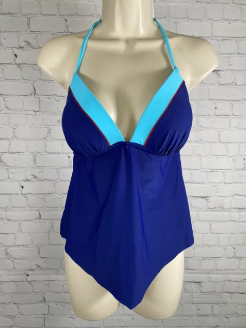 O’rageous Blue Light Push Up Back Tied Tankini Bikini Bathing Swim Suit Top L