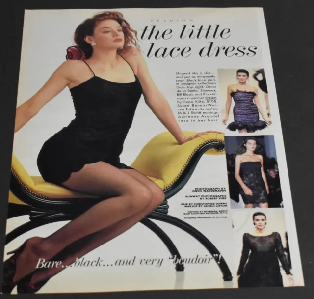 1987 Print Ad Sexy Heels Fashion Lady Long Legs Brunette Black Lace Dress art