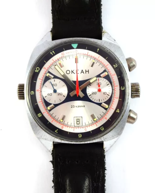 Vintage Soviet OCEAN OKEAH Poljot Chronograph Watch USSR Sturmanskie Cal 3133