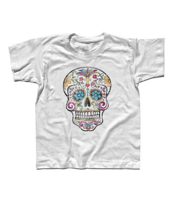 T-shirt bambino TESCHIO MESSICANO antichizzato mexican skull tattoo old school