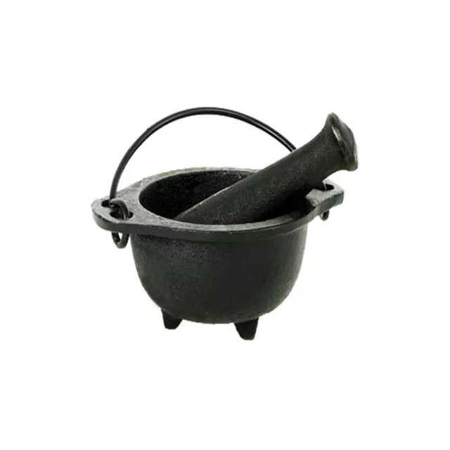 Cast Iron Mortar and Pestle Cauldron with Handle Ritual Sage Smudging Burning