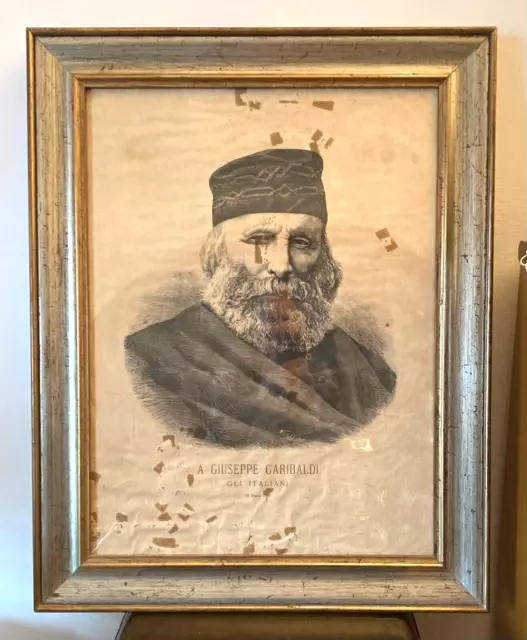 Giuseppe Garibaldi, Grande Stampa Antica 1882 Con Cornice - Incisore  Nelli