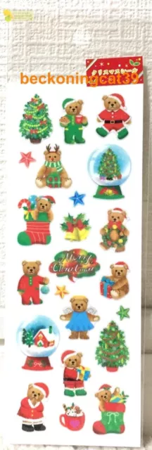 Merry Christmas Glitter Sticker Animal Teddy Bear Santa Tree Gift MADE IN JAPAN