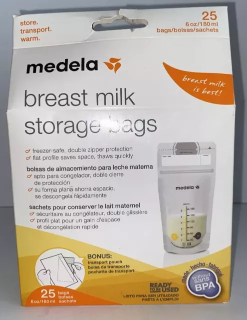 1 Box Of Medela Breast Milk Storage Bags, 25 Count, New/Sealed Mom Breastfeeding