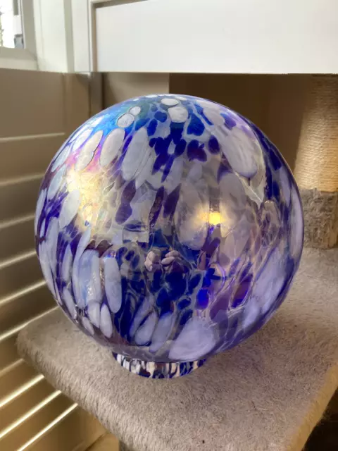 Hand Blown Glass Globe Lamp Shade - Blue White - Iridescent - Stunning