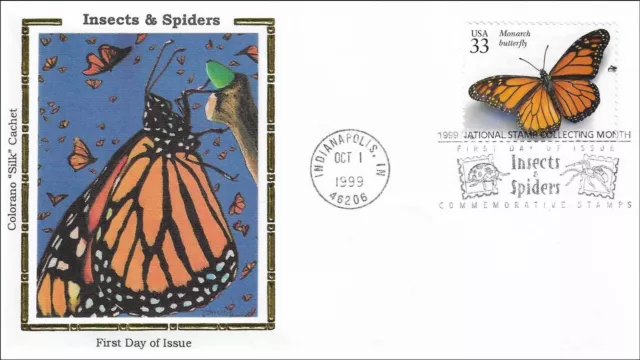 Monarch Butterfly Insects Spiders Fauna USA Colorano Silk Cachet FDC 1999