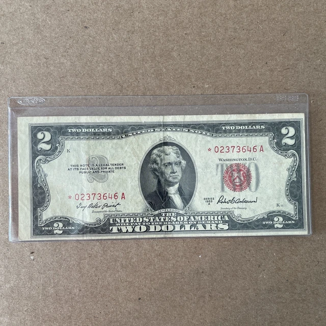 $2 Dollars Bill Note - 1953 A- Red Seal  With Star