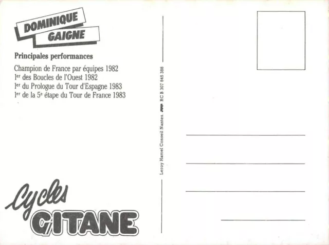 Cyclisme 1984 " Dominique Gaigne " Equipe Gitane 1984 Cpsm 10 X 15 2