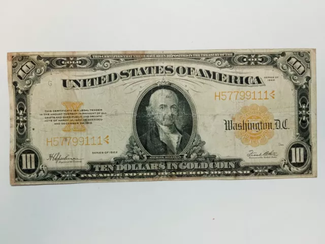 1922 $10 Gold Certificate Note (C91)