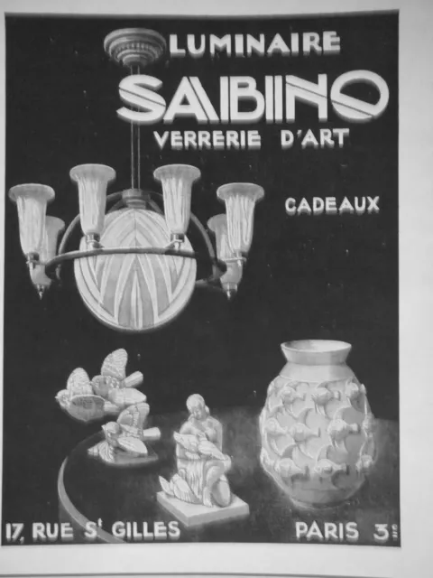 Publicité De Presse 1932 Luminaire Sabino Verrerie D'art - Advertising