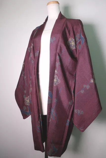 8751K1 Silk Vintage Japanese Kimono Haori Jacket Plum blossom