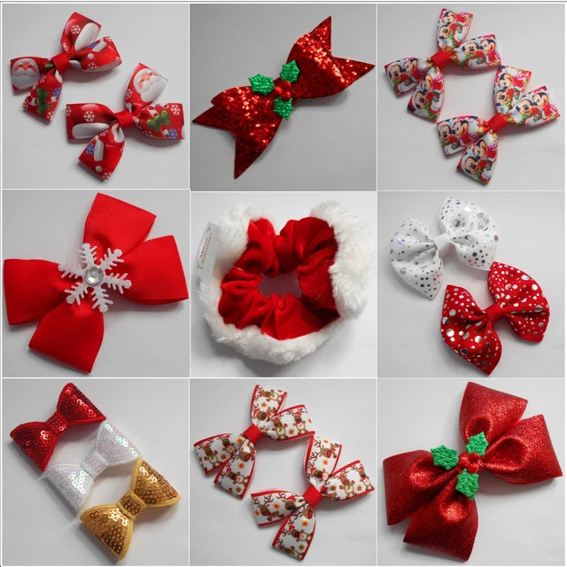 Weihnachtshaarspangen, Wackeln, Stirnbänder, Sets, Schleifen Stechpalme Schneeflocken Weihnachtsmann Weihnachten
