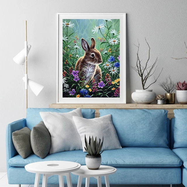 5D DIY Diamond Arts Kits Rabbit Round Drill Diamond Painting for Home Wall Decor