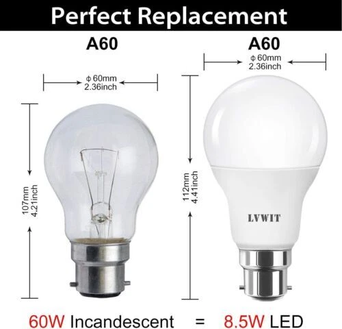 Tageslicht B22 LED Glühbirne, LVWIT 8W Bajonettlicht, 60W Äquivalent, GLS... 2