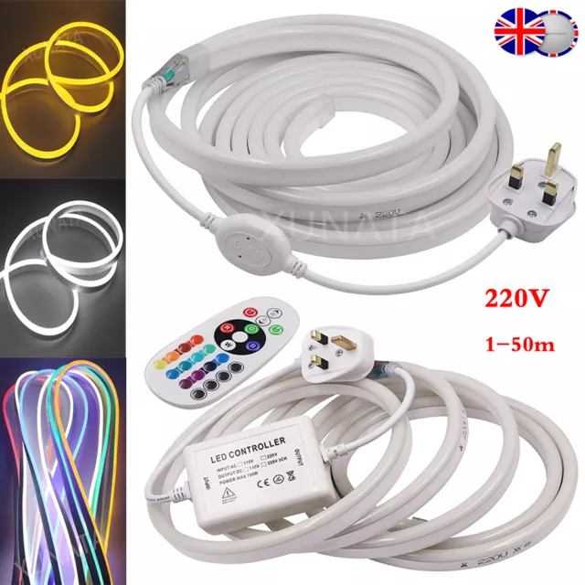 LED Strip Neon Flex Rope Light Waterproof 220V 240V RGB Flexible Outdoor UK Plug