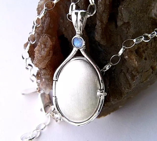 925 Sterling Silver 4 mm Cabochon Moonstone Locket H2O Just Add Water Pendant