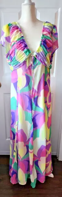 NWT ASOS DESIGN Ruched Maxi Dress -Abstract Floral Print with tie detail - US14