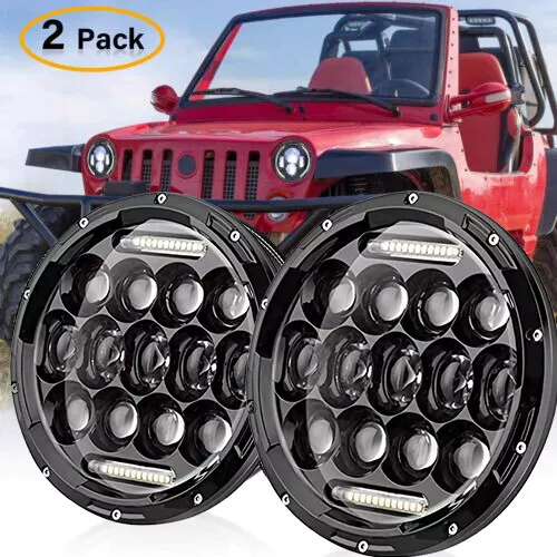 Pair 7"Inch Round LED Headlights Hi-Lo DRL Halo Angel Eyes for JK GQ PATROL JEEP