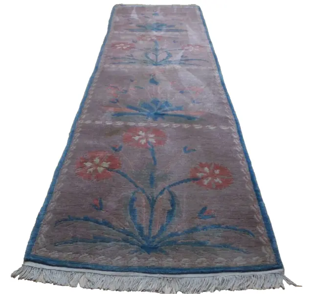 Long Chinese HALL RUNNER CARPET RUG HAND MADE Oriental Vintage 12ft x 3ft