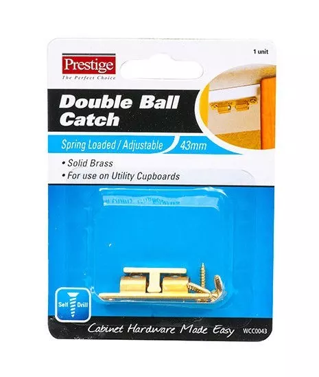 DOUBLE BALL CATCH Prestige Solid Brass 43mm Adjustable Spring Loaded