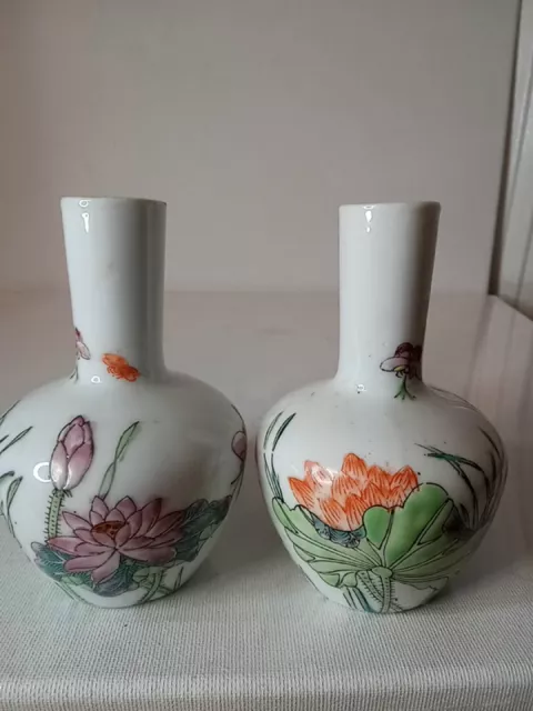 Pair of Chinese Porcelian Vases- Handpainted-Marked-early 1900s-6" x 6"