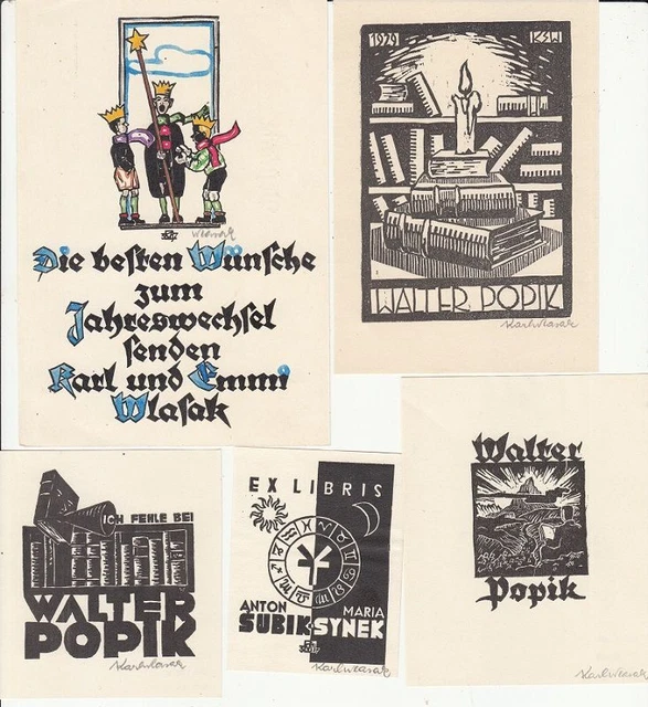 4 Exlibris Bookplate 1 PF Karl Wlasak Konvolut Lot 1