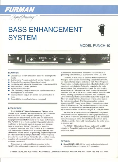 VTG Pro Audio Ad FURMAN Signal Processing BASS ENHANCEMENT SYSTEM PUNCH - 10