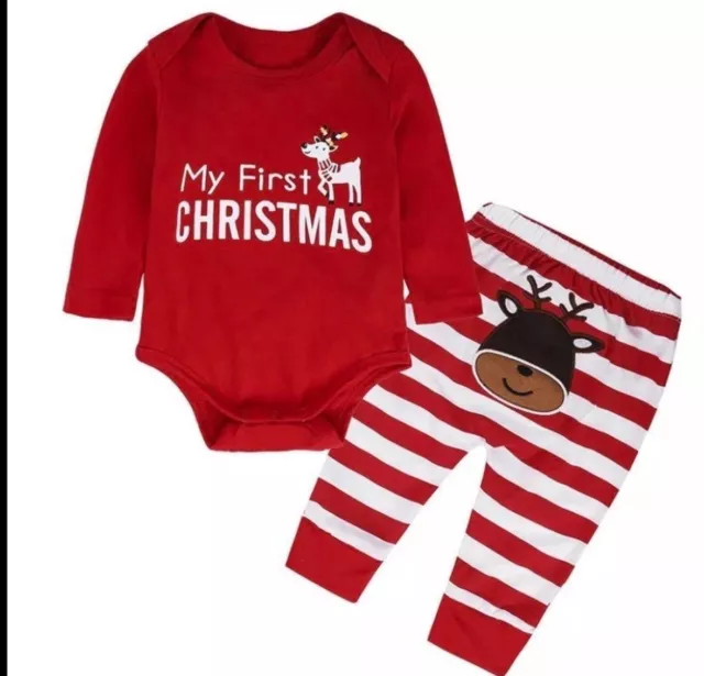 Baby Boys Girls Christmas Reindeer Print Long Sleeve Romper PJs Xmas 9-12 Mo