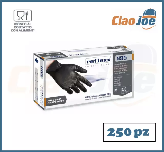 250 Guantes En Nitrilo Negros N85 Alto Espesor Completo Apretón M L XL Sin Polvo