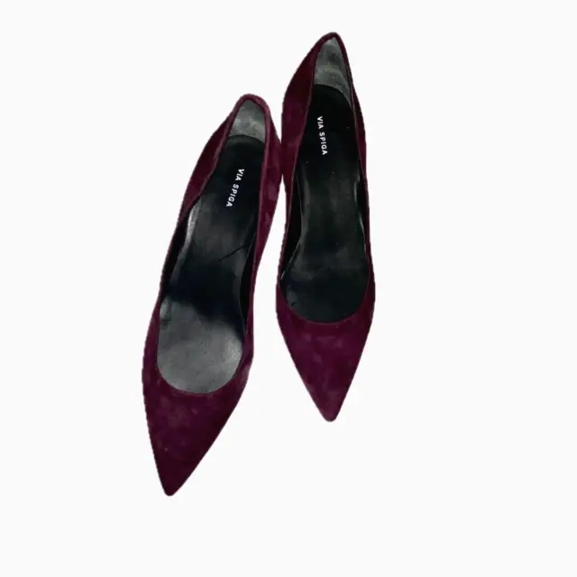 Via Spiga Maroon Suede Shoes 2 in Chunk Heels Pointed Toe Womens Size 9.5 M