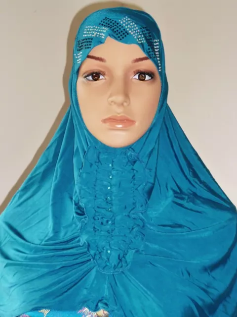 Girl Muslimah Pretty Beaded Button Hijab Head Cover Scialle Wrap Wrap...