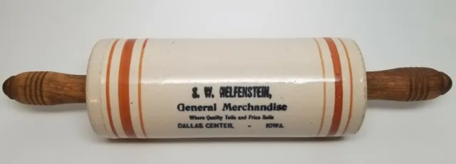 Advertising Western Stoneware Rolling Pin S.W. HELFENSTEIN - Dallas Center, IOWA
