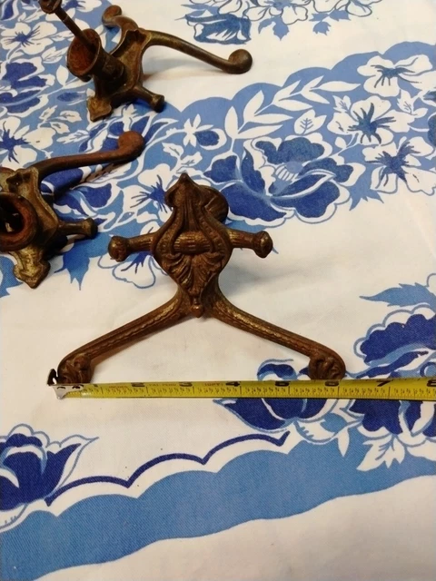 Antique Hall tree Hooks W/Backplate Ornate Cast iron Rack Coat Hat Lot of 3 8