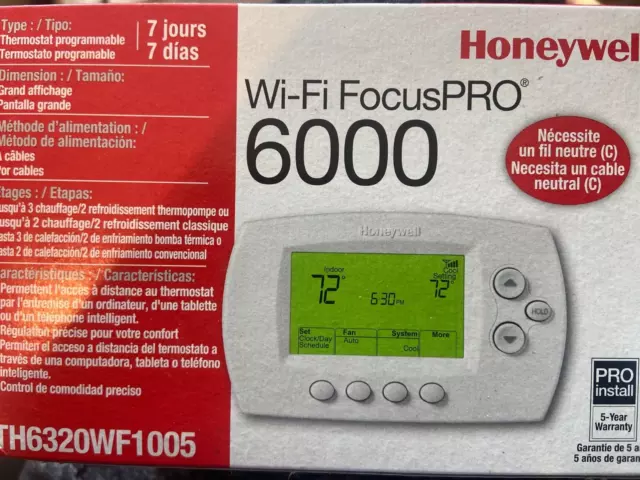 Honeywell Programable Digital Thermostat TH6320WF1005 Focus PRO 6000 Wi Fi