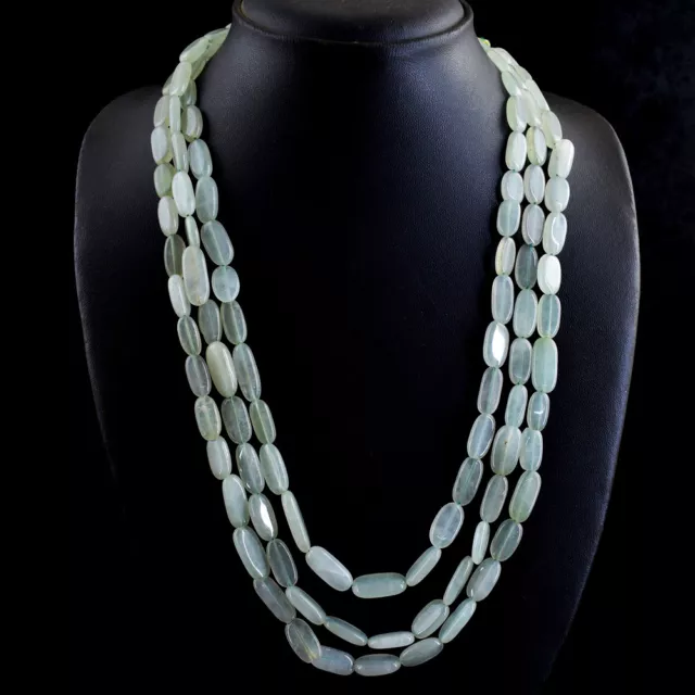 460.00 Cts Natural 3 Strand Green Aquamarine Oval Shape Beads Necklace NK- 26MK3