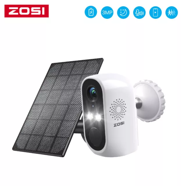 ZOSI Cámara Vigilancia WiFi con Panel Solar Batería Recargable para Exteriores