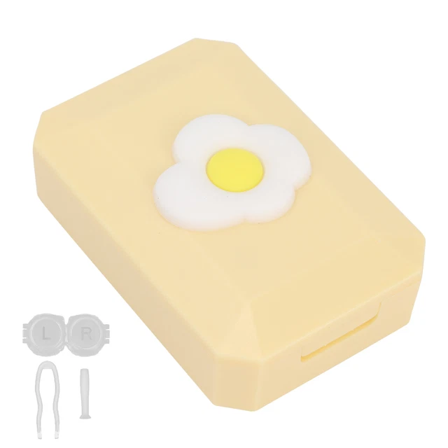 (Yellow)Contact Lens Box Kit Applicator Rod Tweezers Portable Contact Lens GDT