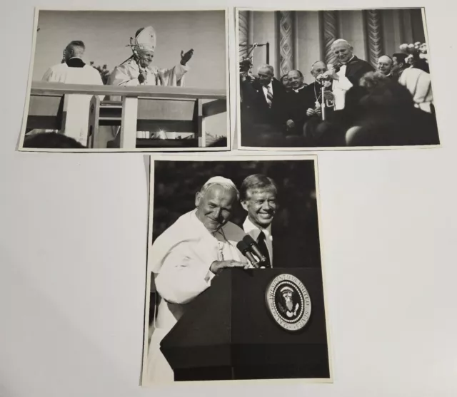 Pope John Paul II 8 X 10 Photos Lot of 3 - Jimmy Carter RARE Vintage! Catholic