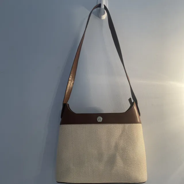 Etienne Aigner Handbag Shoulder Bag Woven Straw Faux Leather Pocketbook