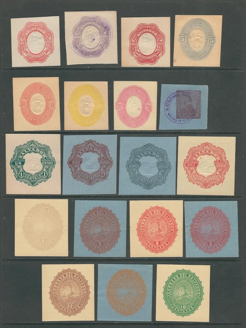 SALVADOR circa(?) 19 different CUT SQUARES mostly UNUSED, a couple are USED