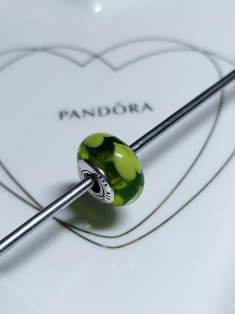 Genuine Pandora Silver 💕 Green With Hearts Murano Glass Bead Charm 925 ALE