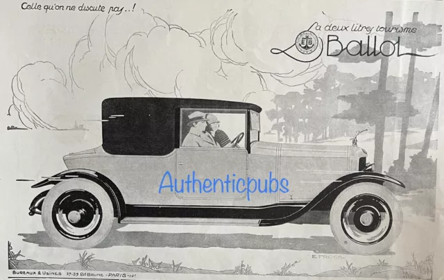Publicite Ballot Automobile La Deux Litres Tourisme Signe E. Frock De 1925 Ad Pu