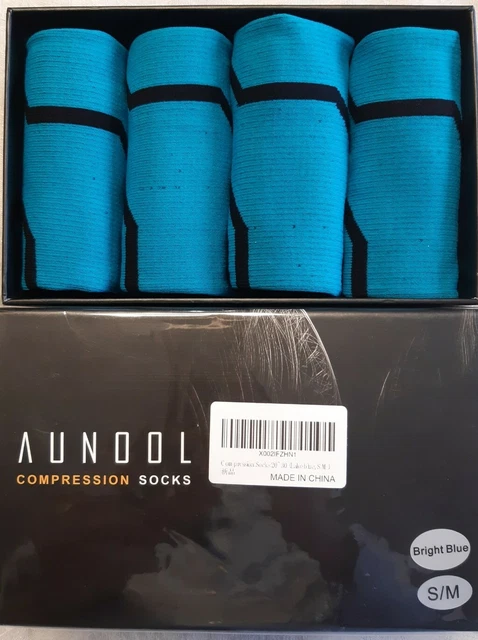 Lot de 2 chaussettes de compression AUNOOL 20-30 mmHg neuves taille S/bleu vif genou haut
