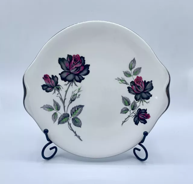 Vintage Sandwich Cake Plate Royal Albert English Bone China Dark Pink Rose 9.5”