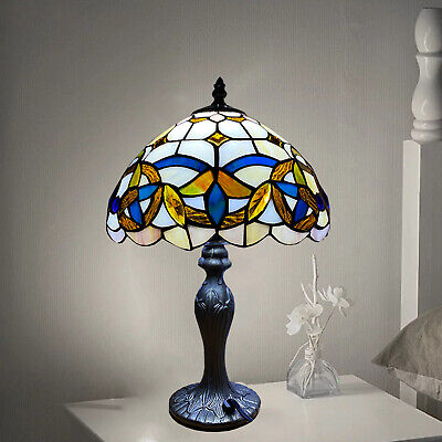 Antico Tiffany lo stile a mano 10" tonalità di vetro colorato lampada da tavolo E27 Lampadina