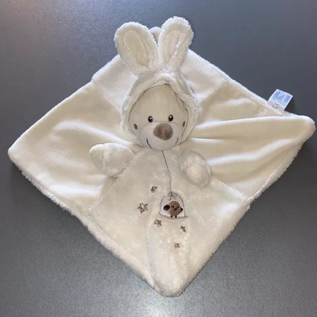 Doudou Plat Ours Déguisé En Lapin Blanc Écru Brodée Cage Oiseau Simba Toys