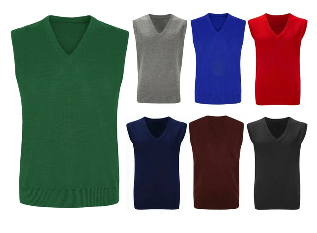 School Sleeveless Tank Top Knitted V-Neck Jumper Girl Boys Uniform wear Age 4-16