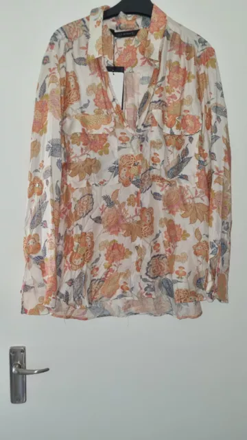 BNWT Zara floral Mulberry Silk Mix Shirt Top Blouse Size L LARGE